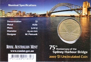 2007 Sydney Harbour Bridge 75th Years $1 Coin - Sydney 'S' Mintmark - Picture 1 of 2