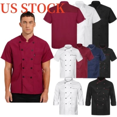 Men's Chef Coat Cooking Jacket Chief Works Kitchen Restaurant Canteen Costume - Image 1 of 3