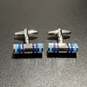 Gemelli Cilindrici Anelli Blu per Uomo Compleanno Matrimonio Gemelli In Scatola - Foto 1 di 7