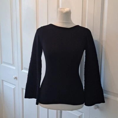 Karen Millen Womens Black Crewneck Bell Sleeve Stretch Sweater Size XS - Image 1 of 4