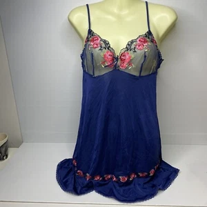 Womens Triumph Slip Dress Size S Top Blue Floral Lace Trim Summer Vintage Japan - Picture 1 of 9