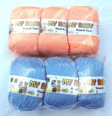 MY BABY YARN - 3 SKEINS OF BABY BLUE #9010 AND 3 SKEINS OF MELON #9032 - Image 1 of 2