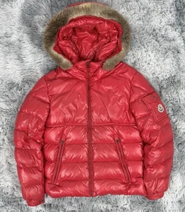 Moncler Byron Fur Down Jacket 12 S 18.5”ptp Red Coat Genuine Maya Bady - Picture 1 of 12