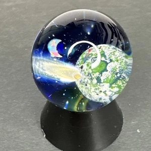 Contemporary Handmade Art Glass Marble 1.26" Earth, Star, Moon Opal Space MIB - Picture 1 of 10