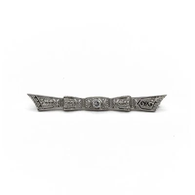 Brosche Nadel Art déco mit Diamanten in 585 Weißgold brooch antik Sammlerstück - Bild 1 von 4