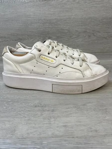 Adidas Sleek Super Women's 8 White Sneakers Leather Shoes Comfort Platform Heel - Picture 1 of 10