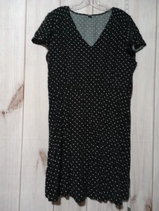 Old Navy Dress Womens XL Black White Polka Dot Short Sleeve Midi Rayon Summer - Picture 1 of 7