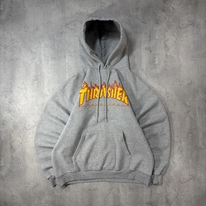 Y2K Grey Thrasher Flame Skater Boxy Hoodie - Picture 1 of 8