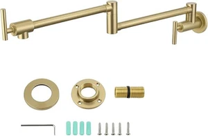 Gold Kitchen Faucet - 23.6" Brushed Brass Pot Filler Faucet With Dual Swing Arm - Picture 1 of 6
