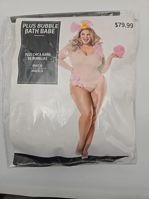 Plus Bubble Bath Babe Costume Outfit Pink Teddy Sexy Women Adult Halloween - Image 1 of 4