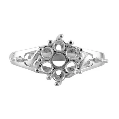 Semi Mount 4MM Round Shape Cluster Women Ring 925 Sterling Silver Jewelry - Image 1 of 4