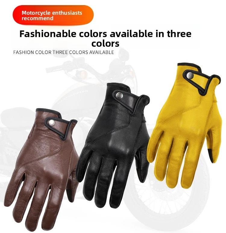 Genuine Leather Motorcycle Gloves Full Finger Sheepskin Rider Winter Touchsceen - Image 1 of 4