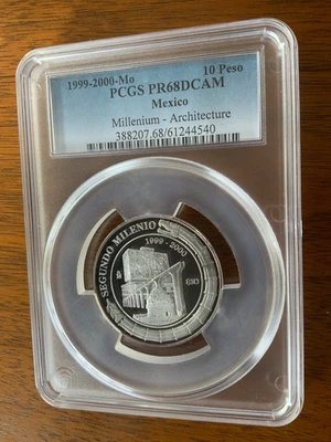1999 2000 Mo MEXICO Millenium 10 Peso 0.999 2 Oz Silver Proof PCGS PR68 DCAM - Image 1 of 4