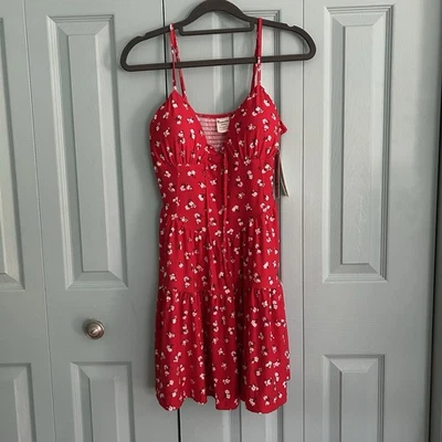 Floral Coquette Cottagecore Red Knee Length Tiered Dress Medium Pinup Romantic - Image 1 of 4