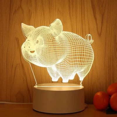 Luz de Noche Line Piggie con Patrón Monocromo USB para Lámpara de Noche de Dormitorio Foto 1 de 4