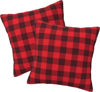 Pacote com 2 capas de travesseiro decorativas xadrez de Natal almofada tartan escocesa - Imagem 1 de 4
