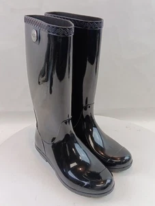 Stivali da pioggia Ugg Siena gomma donna taglia 7,5 nero lucido impermeabili pull on - Foto 1 di 15