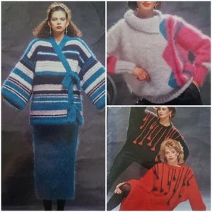 1980s Mohair Kimono Graphics Cornelli Torn Batwing Twilleys B94 Knitting Pattern - Foto 1 di 9