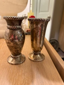 2 Pottery Barn Antiqued Silver Color (copper/zinc) Metal Rope Candle Holder 5” - Picture 1 of 2