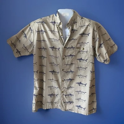 Men's Global G.P.S. Tracking Shark Cotton Gray/Navy Short Sleeve Shirt XL 50"ch. - Image 1 of 4