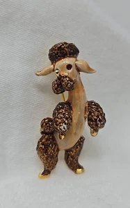 Vintage LG Linda Gal Brown & Gold Enamel Dancing Poodle Brooch Enamel Pin - Picture 1 of 10