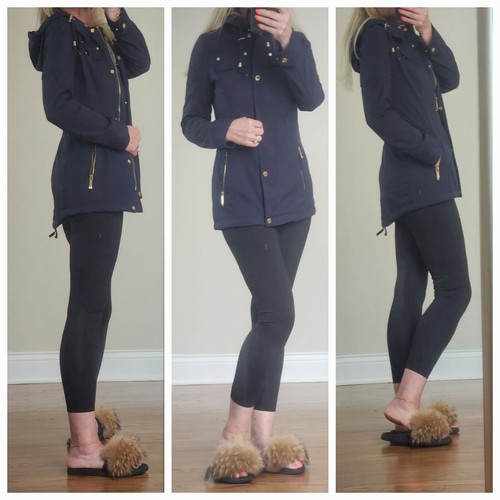 Impermeabile Michael Kors donna taglia XS con cappuccio zip giacca auto blu navy