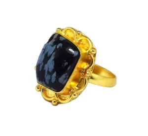 Anillos de obsidiana de nieve chapados en oro hechos a mano anillo de joyería de piedras preciosas raras tamaño-5,25 - Imagen 1 de 3