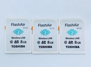 TOSHIBA FlashAir Wifi SD-Card 8GB Lot of 3 W-03 Photo Transfer to iPhone/Android - Picture 1 of 3