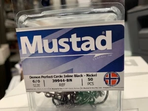 MUSTAD INLINE CIRCLE HOOK-39944-BN-6/0 SIZE-50PACK - CIRCLE HOOK-POINT BENT IN - Picture 1 of 4
