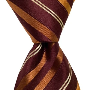 DANIEL MILANO Men's 100% Silk Necktie ITALY Designer STRIPED Burgundy/Orange EUC - Picture 1 of 3