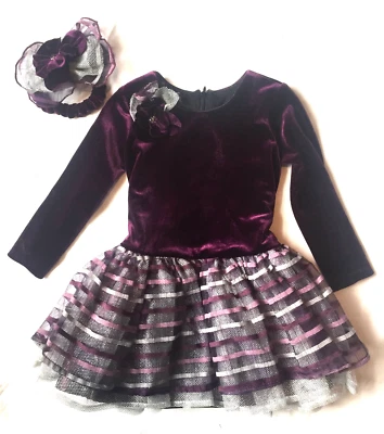 Isobella & Chloe Niñas Pequeñas Terciopelo Tutú Vestido de Fiesta y Diadema Conjunto Talla 2T Foto 1 de 2