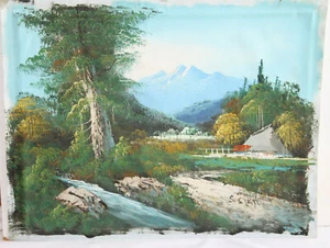 VTG Vibrant Oill Painting Canvas Landscape Mountain Trees Creek Signed S. S Kitt - Picture 1 of 7