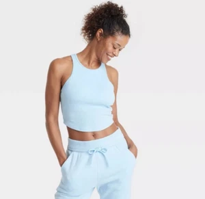 All In Motion XXL Light Blue Women's Rib High Neck Racerback Cropped Tank Top - Picture 1 of 13