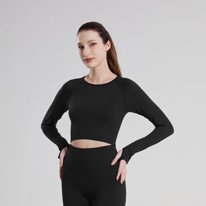 Top corto de yoga para mujer Camisetas largas Prendas para el torso de primavera Ropa deportiva informal básica Foto 1 de 4