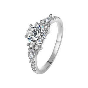 7MM Round Cut Flower AAA CZ 925 Silver Women Wedding Anniversary Band Ring Sz4-9 - Picture 1 of 16