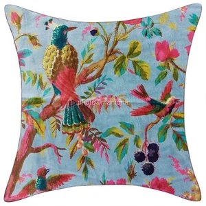 Grey Floral Boho Style Cotton Velvet Cushion Cover Bird Print 3 pcs pillow sofa - Picture 1 of 2