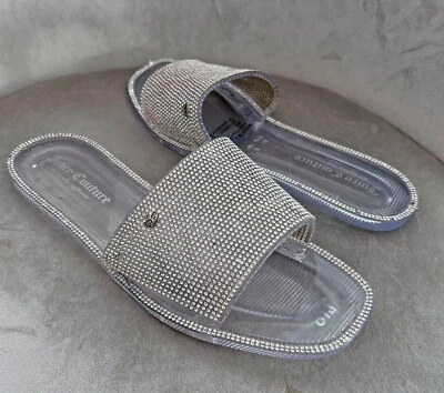 NEW! Juicy Couture Harmonia Clear Jelly Sandals Slides w/ Rhinestones, Size 9 - Image 1 of 4