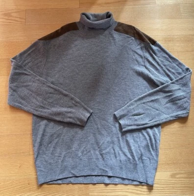 JL Powell Grey turtleneck sweater with Brown suede accents. XL - Image 1 of 4