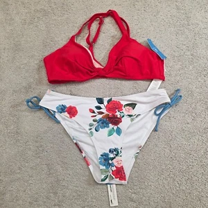 Cupshe Women's Red Floral Print Knotted Bikini Swimsuit Set Large New - Picture 1 of 2