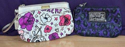 Braccialetti Coach nuovi senza etichette floreale KYRA e viola stampa raso logo papavero set di 2