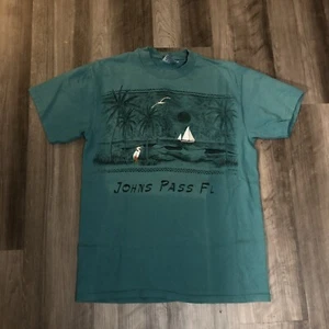 Vintage Johns Pass Florida Graphic Teal Uomo Taglia Media 1993 - Foto 1 di 6