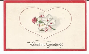 Valentine Mail Greetings Unposted Vintage Postcard Red Border - Picture 1 of 2
