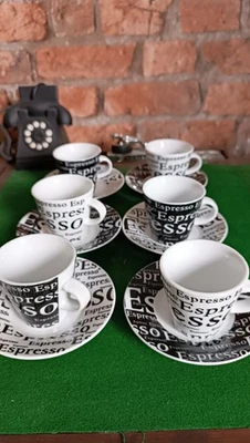 Juego de 6 tazas y platillos de espresso - negro/blanco - escritura de espresso Foto 1 de 4
