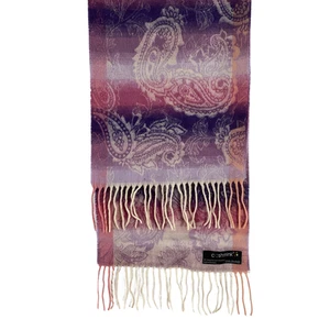 Cashmink Purple Ombre Sunset Paisley Vegan Cashmere Tasselled Scarf - Picture 1 of 4