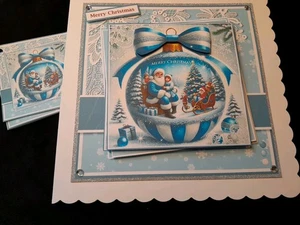 Neue handgefertigte Weihnachtskarte Santa Bouble Motto Größe 8" x 8" - Bild 1 von 5