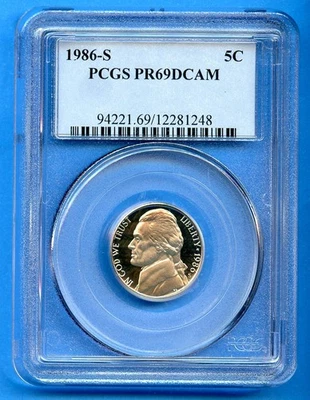 1986 S PCGS PR69 DCAM Jefferson Nickel 5c Five Cents US Mint 1986-S PF-69 OBH - Image 1 of 3