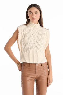 Raina Cable Knit Button Sweater Pearl  THE NOLI SHOP - Image 1 of 4