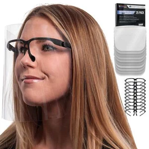Salon World Safety Black Face Shields with Glasses Frames (25 Pack) - Anti-Fog - Picture 1 of 5