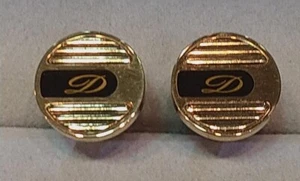 S.T. Dupont Cufflinks Cuff Links Logo Gold Tone Black Round Pre-owned - Picture 1 of 5