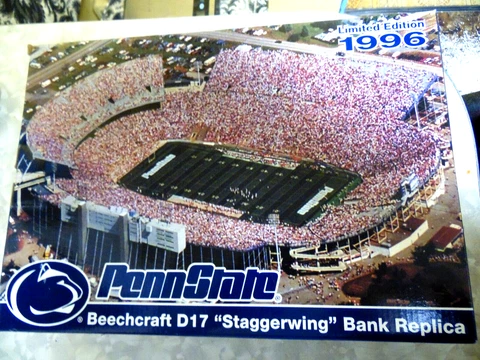 Penn State #48012 Beechcraft D17 Staggerwing Cast Metal Airplane Bank NIOB Cover